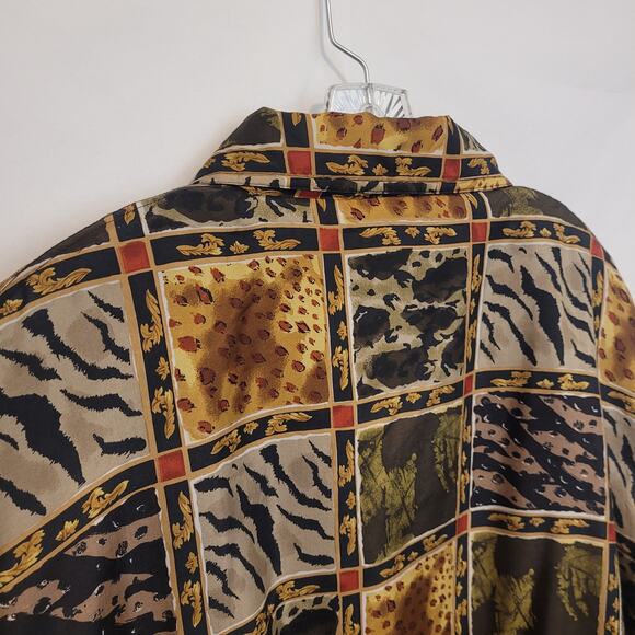 Vintage EVR 100 % Silk Patchwork Animal‑Print Bomber Jacket L Lined Zip Front - Picture 6 of 13